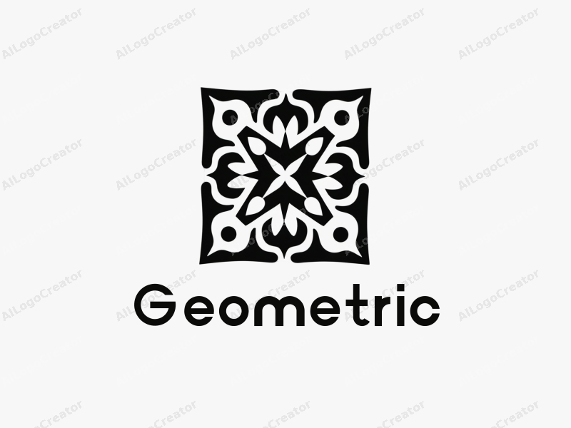 geometric design features a harmonious combination of square and circular shapes, incorporating graphic elements and symbols, with a clean black and white color scheme.