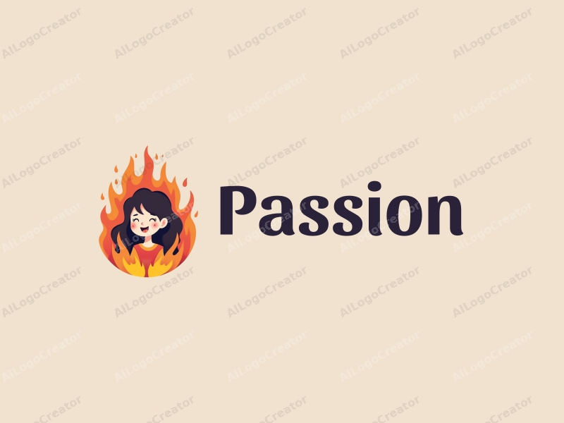 playful design features a stylized girl surrounded by vibrant flames, embodying passion and enthusiasm, combined with a clean background.