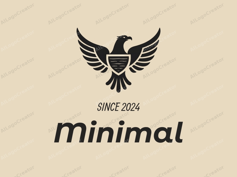 minimalist design features a stylized eagle and shield, combined with a clean background and a tag style approach.