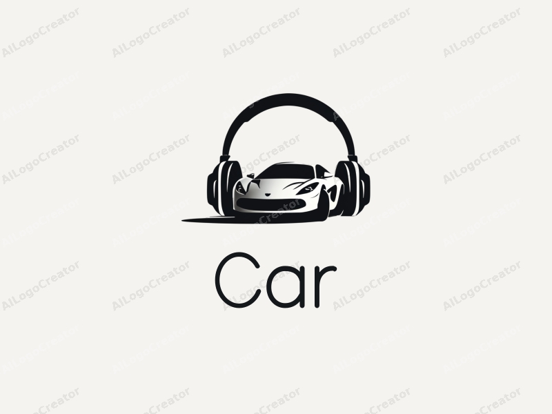 modern design features a sleek car silhouette integrated with headphone elements, utilizing a clean background and a harmonious composition.