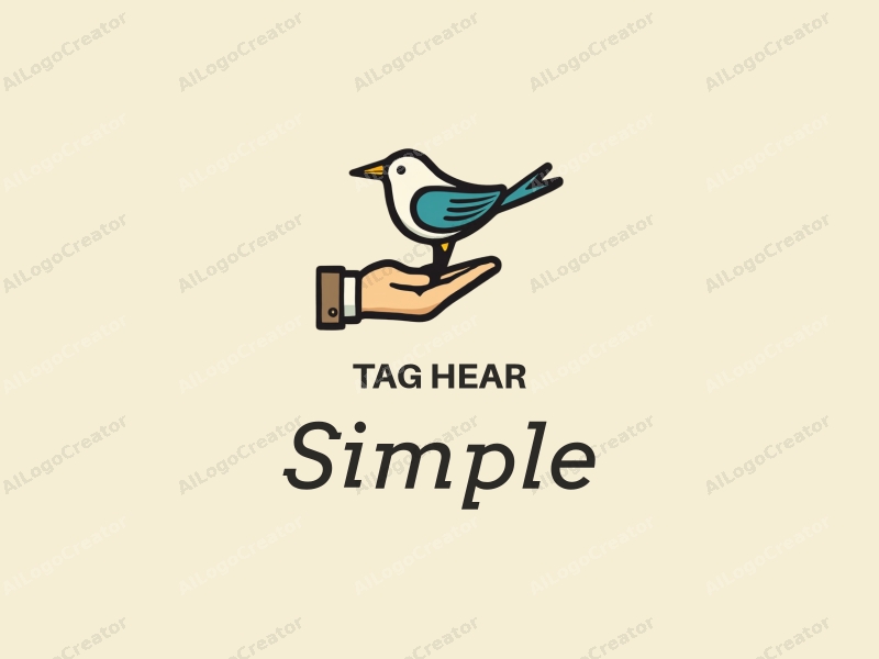 minimalist design features a stylized bird and a hand, combined with a clean background and a simple composition.