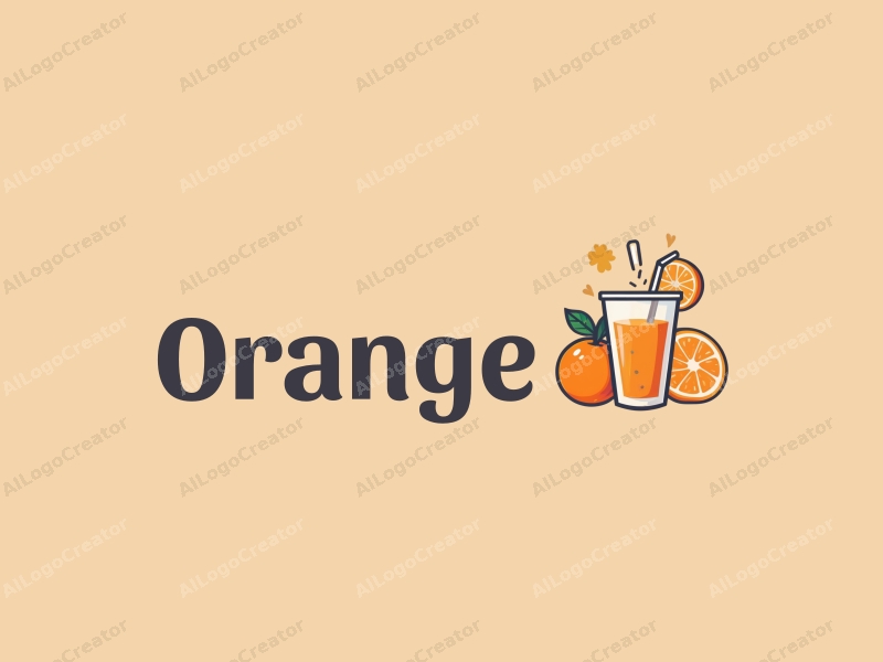 playful design features a vibrant orange, a stylized juice splash, and a cheerful drink cup, combined with a clean background.