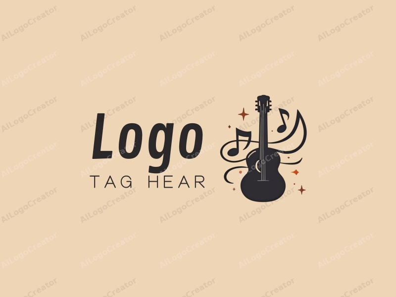 modern design features stylized musical notes and a guitar silhouette, combined with a clean background and a harmonious composition.