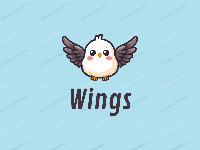 playful design features whimsical wings and a flying motif, combined with cute eyes, set against a clean blue background.