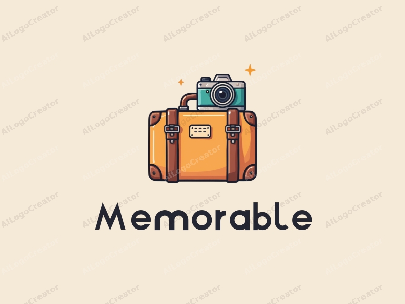 playful design features a stylized travel suitcase and camera, symbolizing memories and adventure, combined with a clean background.