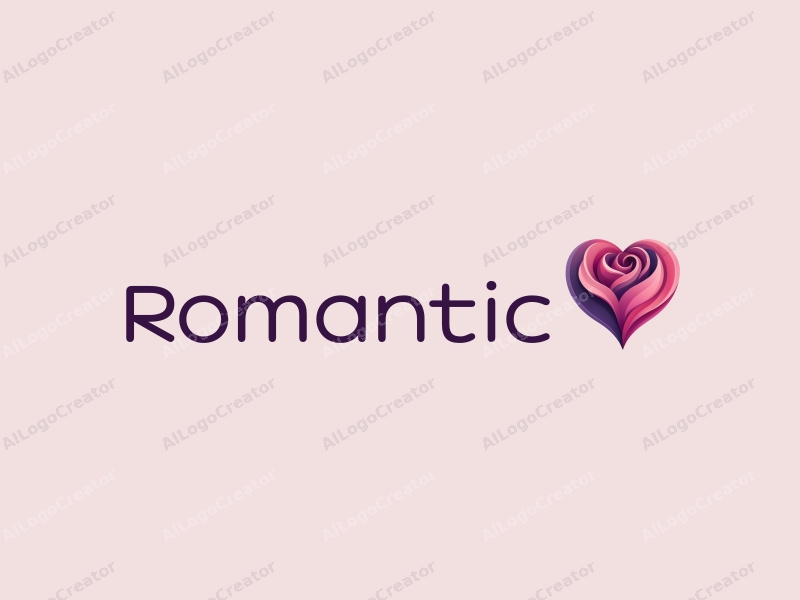 playful design features a stylized rose intertwined with a heart shape, incorporating pink and purple colors, combined with a clean background.