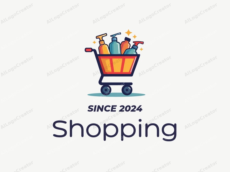 a modern design featuring a colorful shopping cart filled with various products, set against a clean background that evokes a vibrant retail environment.