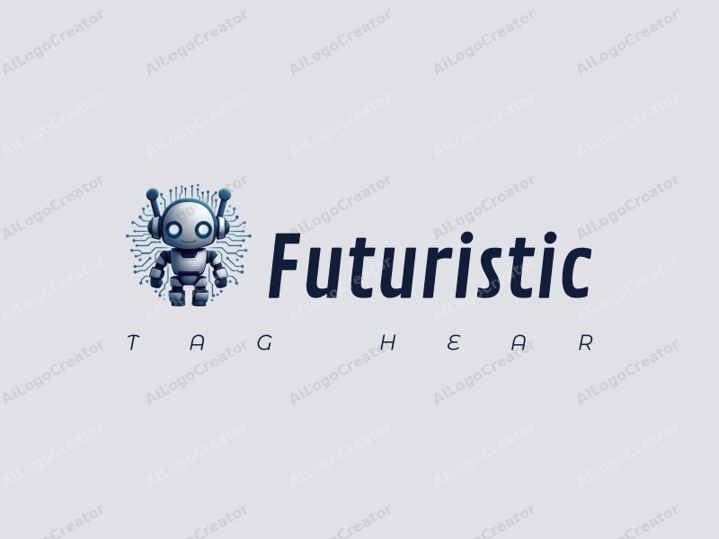 a modern design featuring a stylized robot intertwined with circuit patterns, utilizing silver and blue colors, combined with a clean background and a focus on innovation and futuristic elements.