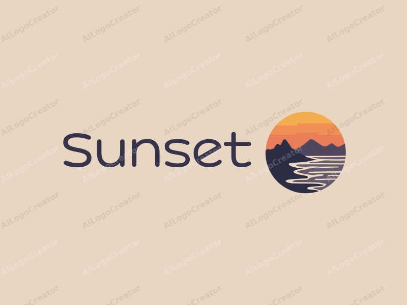 vintage design features a stylized sunset over a serene coastline with mountains in the background, using a harmonious blend of orange and purple colors, combined with a clean and simple layout.