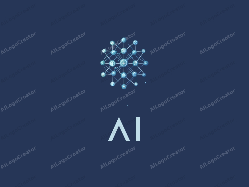 a modern design featuring abstract representations of intelligence and algorithms, intertwined data flow and network nodes, combined with a clean blue background.