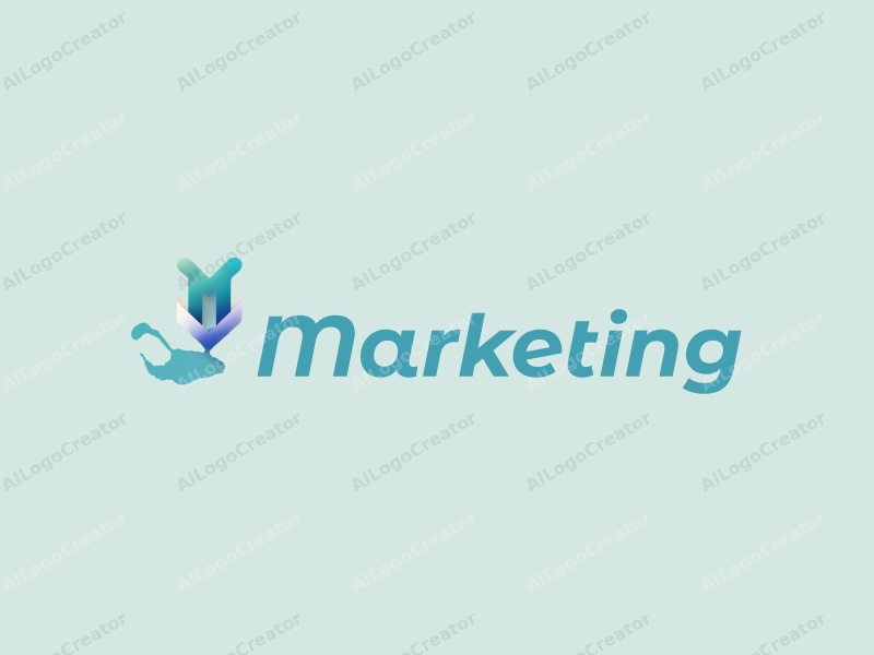 modern design features abstract shapes representing marketing strategies and data analysis, combined with a harmonious blend of blue and green colors, creating a clean and simple background.