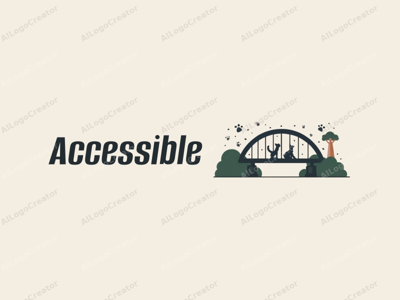 modern design features accessibility elements, a stylized bridge silhouette, and playful pet motifs combined with a clean background.