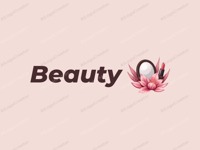 a modern design featuring beauty and makeup elements, incorporating petals and a mirror, with a clean background and harmonious composition.