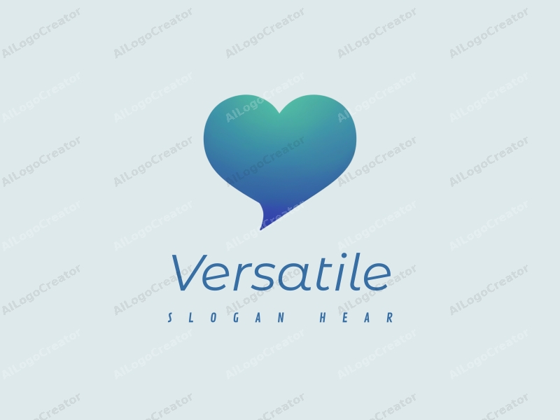 a modern minimalist design featuring a speech bubble and heart shape, emphasizing multifunctionality and adaptability, combined with a clean background in blue and green colors.