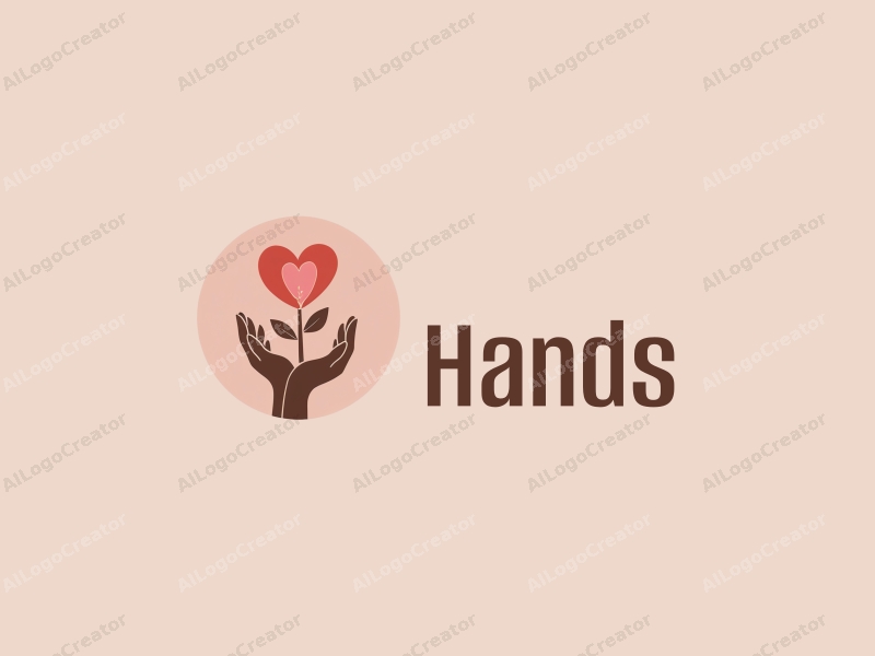 a modern design featuring a hand gently holding a flower shaped like a heart, using skin tone colors, with a clean and harmonious background.