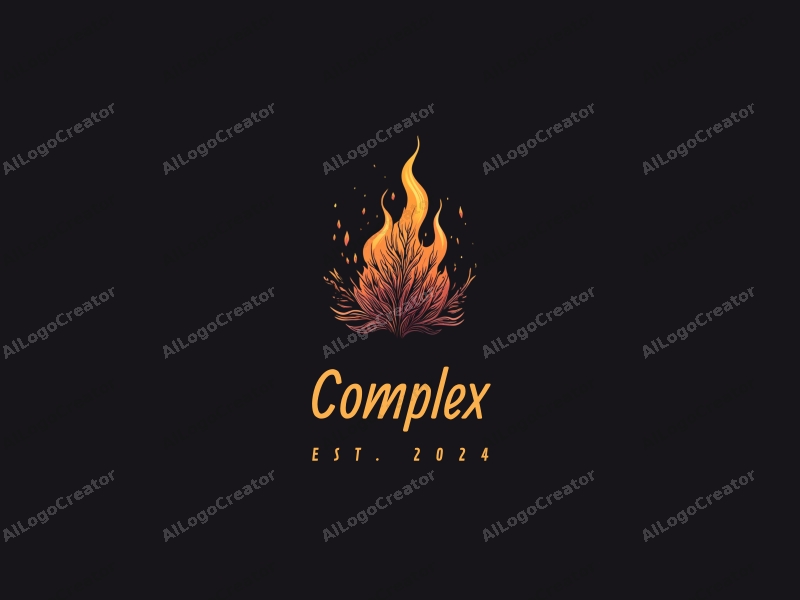 a modern design featuring intricate and detailed elements of burning bushes, combined with a clean black background.