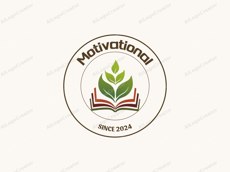 modern design features stylized books and leaves intertwined, symbolizing growth and knowledge, with a clean background that emphasizes motivation and encouragement.