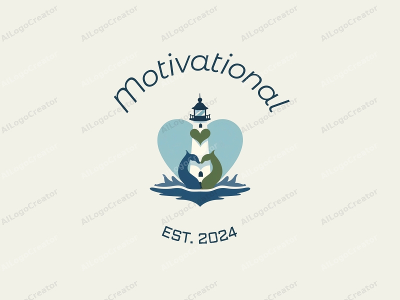 modern design features a stylized lighthouse symbolizing guidance, intertwined with a heart shape representing emotional support, using a blue and green color palette combined with a clean background.