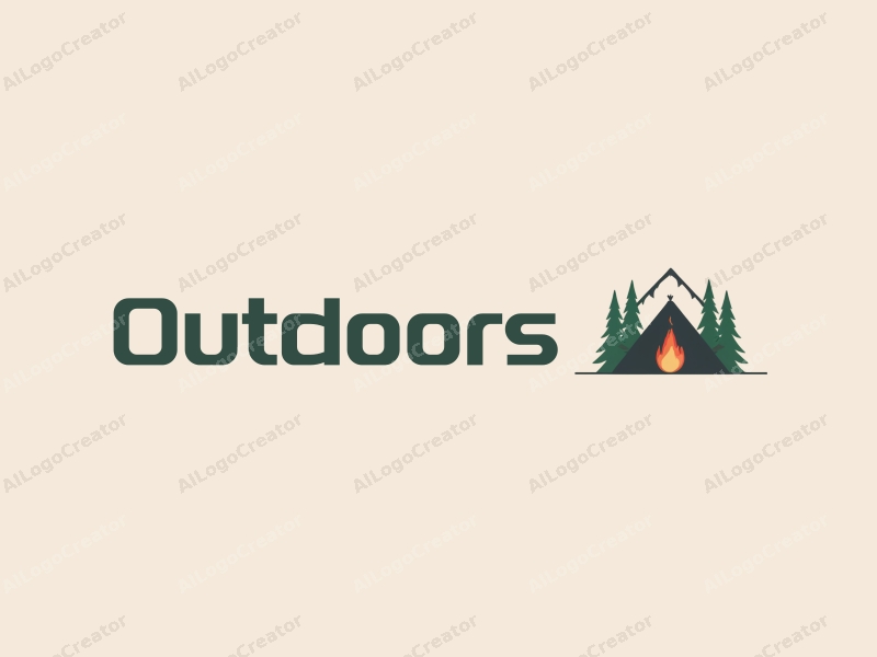 modern design features a stylized camping tent and mountain peak, combined with a clean background and a harmonious composition.