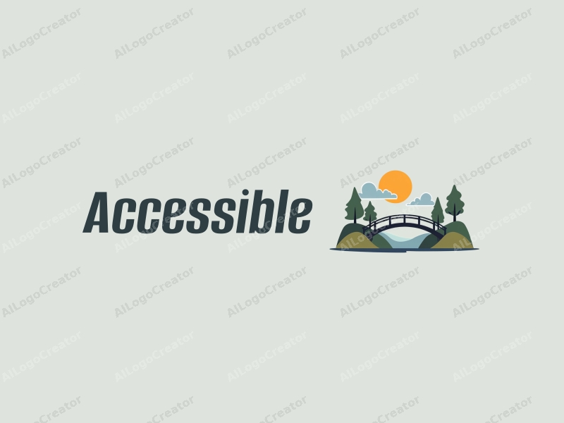 modern design features accessibility elements, stylized bridges, and trees, combined with a clean background and a focus on inclusivity.