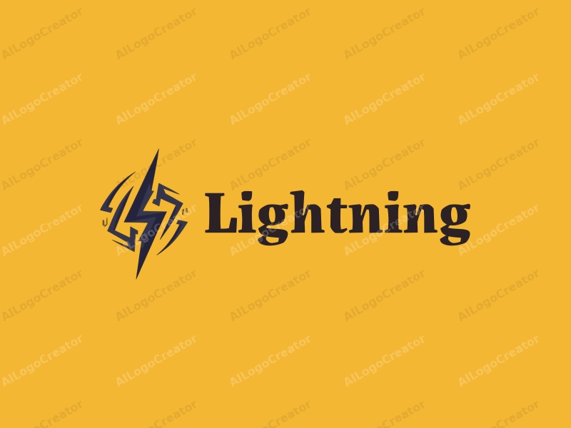 geometric design features stylized lightning bolts, electric currents, and energy waves combined with a clean yellow background.