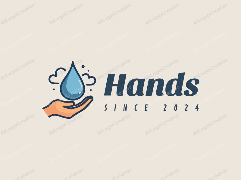 a modern design featuring a stylized hand holding a water droplet and a cloud, combined with a clean background and a harmonious composition.