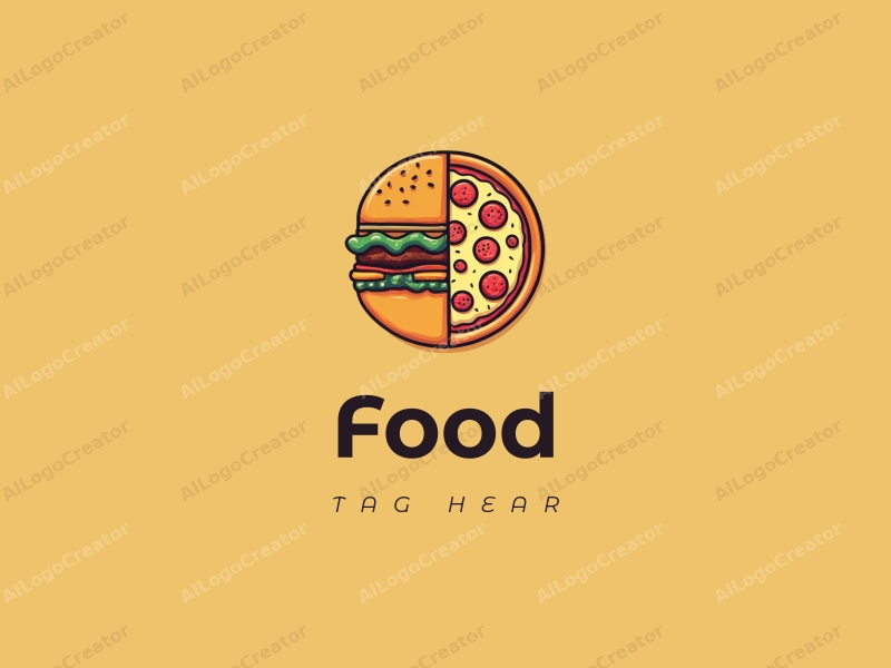 a modern design featuring a vibrant and colorful representation of a pizza and a burger, combined with a clean background and a harmonious layout.