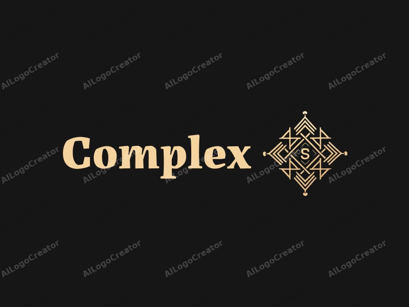 a modern design featuring intricate geometric shapes and stylized letters, combined with a clean black background, emphasizing complexity and precision.