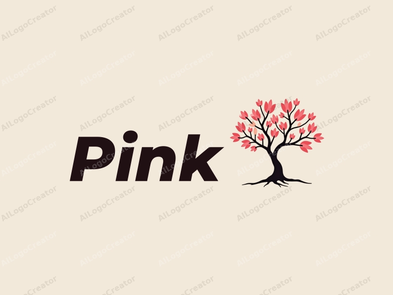 minimalist design features a stylized cherry blossom tree with delicate petals, combined with a clean background.