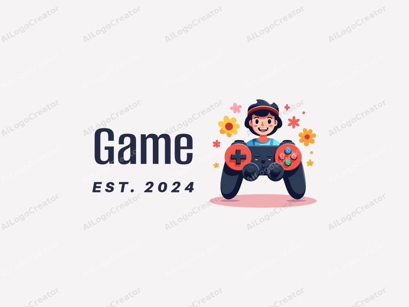 a modern design featuring a colorful game controller and a stylized player character, combined with a clean background and a playful composition.