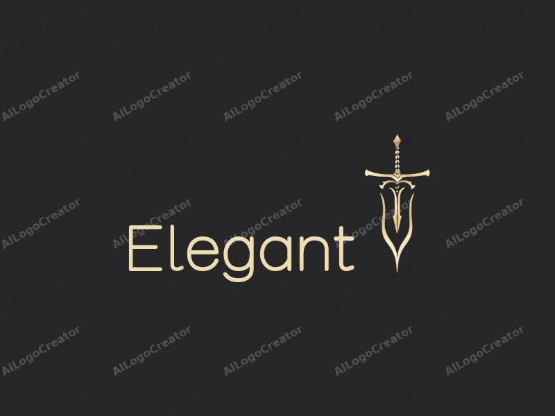 a modern minimalist design featuring elegant and refined elements like a stylized blade and ribbon, combined with a clean black background.