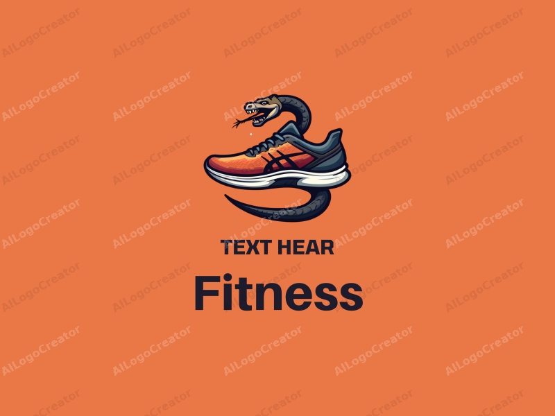 modern design features a stylized running shoe intertwined with a snake, incorporating fitness elements, set against a clean background.