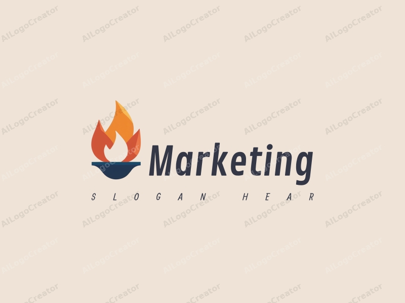 modern design features a stylized flag and flame representing marketing strategies, combined with a clean background and a harmonious layout.