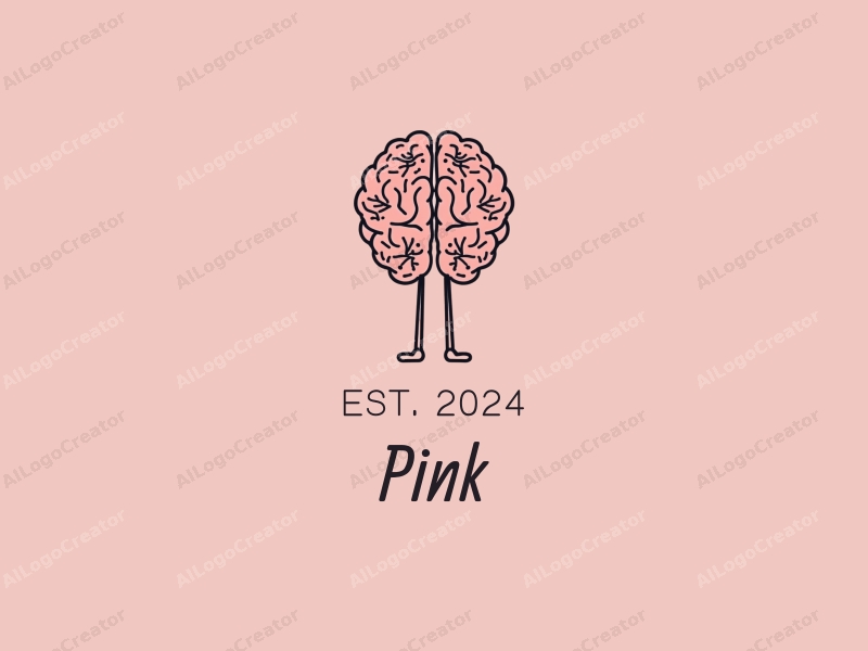 minimalist design features delicate cherry blossoms intertwined with a stylized brain and legs, combined with a clean pink background.