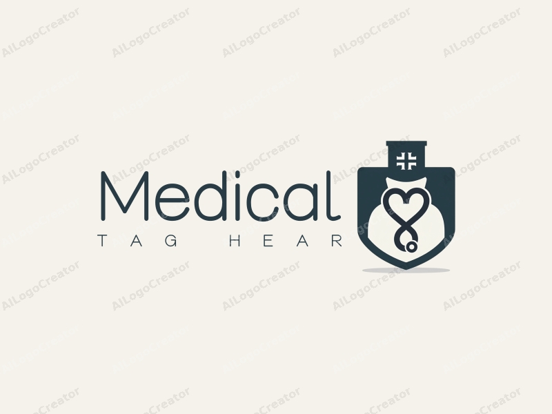 modern design features a stylized hospital silhouette, a doctor figure, a stethoscope intertwined with a heart, combined with a clean background.