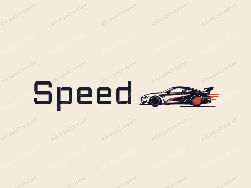 a modern design featuring dynamic lines representing speed, a stylized racing car silhouette, and an abstract engine shape, combined with a clean background.