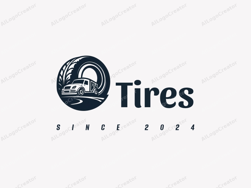 a modern design featuring a stylized tire and car silhouette, combined with a truck and warehouse elements, using a clean and simple composition.