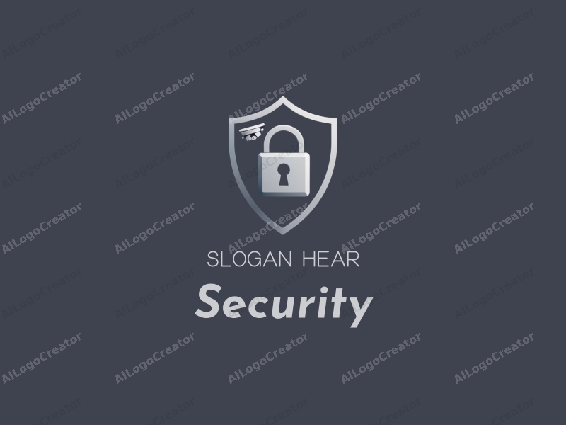 minimalist design features a stylized shield and lock, integrated with a surveillance camera, using a modern design approach combined with a clean background.