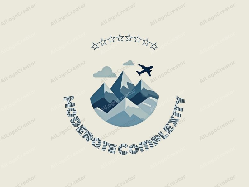 modern minimalist design features complex geometric patterns, stylized mountains, and flying elements combined with a clean blue and gray background.