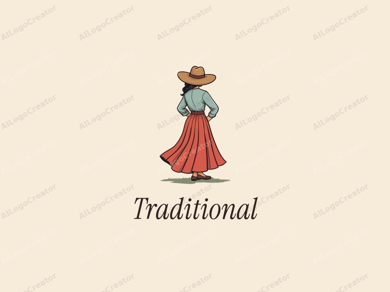 vintage design features a classic skirt and hat, incorporating traditional elements with a harmonious composition, set against a clean background.