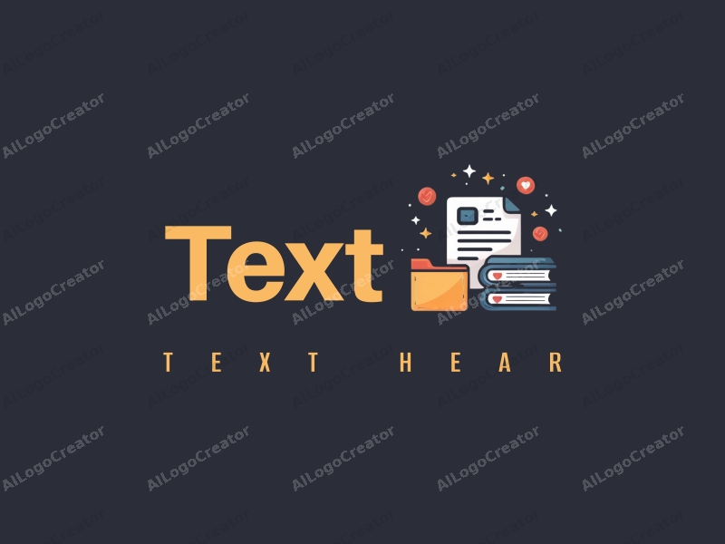 modern design features stylized text and documents, combined with abstract representations of books and folders, set against a clean black background.