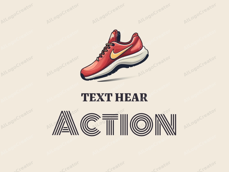 playful design features dynamic movement, a stylized sneaker in mid-jump, and a vibrant red color scheme combined with a clean background.