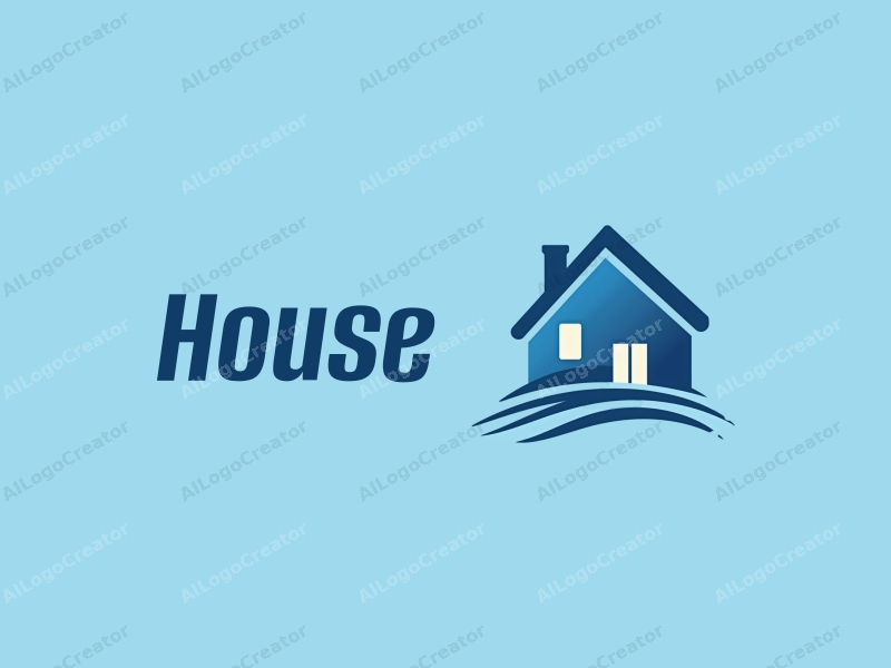 modern design features a stylized house silhouette, sleek architectural lines, and a clean blue background, emphasizing beauty and contemporary aesthetics.