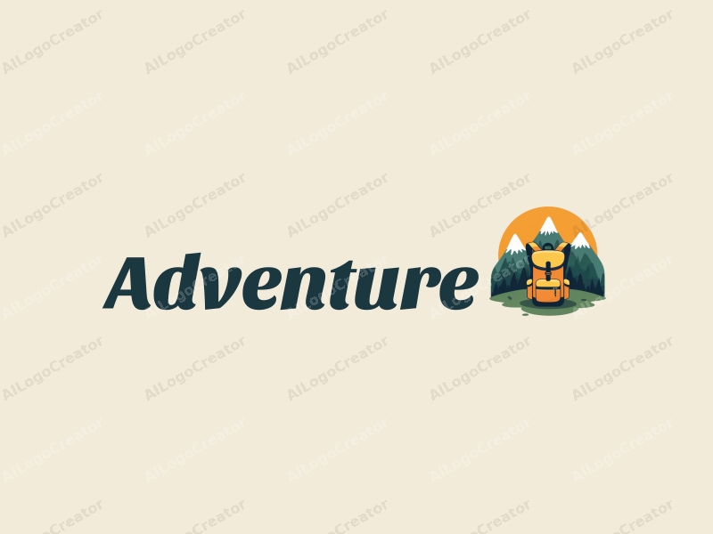 playful design features a stylized backpack and mountains, capturing the essence of adventure and exploration with a clean background.