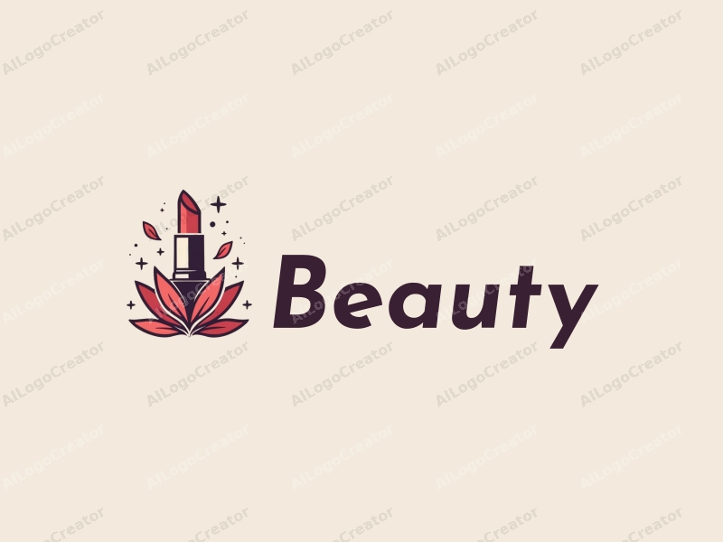 a modern design featuring elements of beauty and makeup, including a stylized lipstick and flower petals, combined with a clean background.