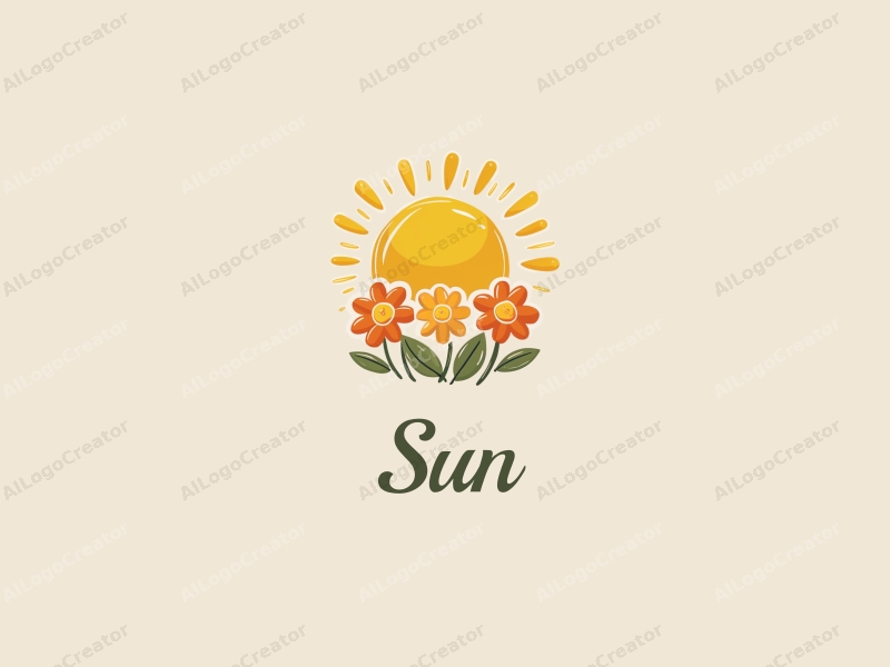 playful design features a bright sun with rays of light, surrounded by cheerful flowers, all in a vibrant yellow color scheme, combined with a clean and simple background.