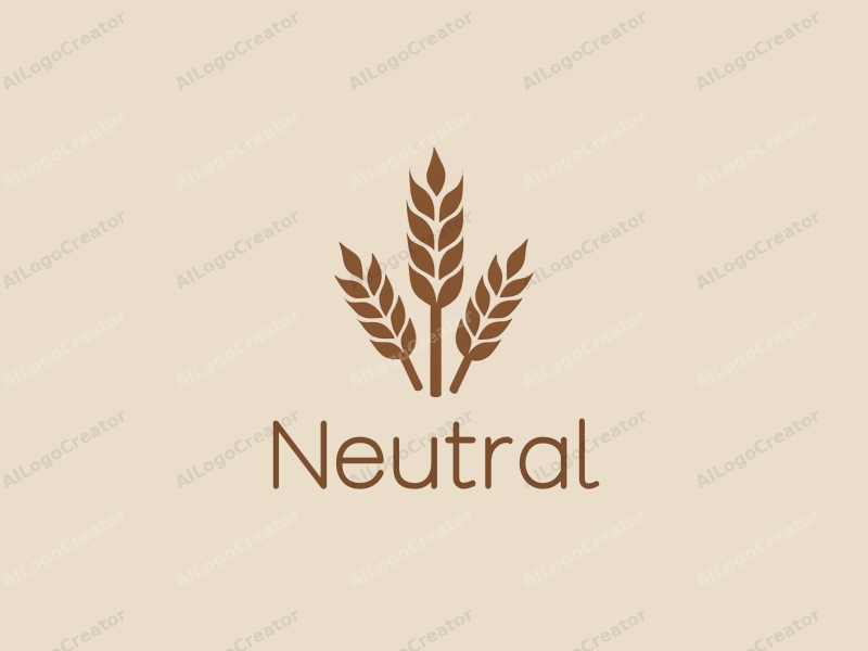 minimalist design features stylized wheat and wheat ears, balanced composition with neutral tones, creating a clean and harmonious visual experience.