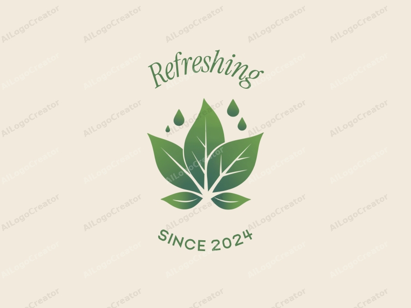 minimalist design features fresh and natural elements, including stylized leaves and water droplets, combined with a clean background.