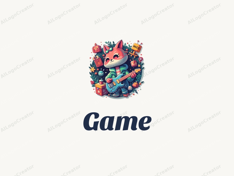 playful design features vibrant gaming elements, whimsical toy motifs, a stylized electronic musician, and an animated character combined with a clean background.