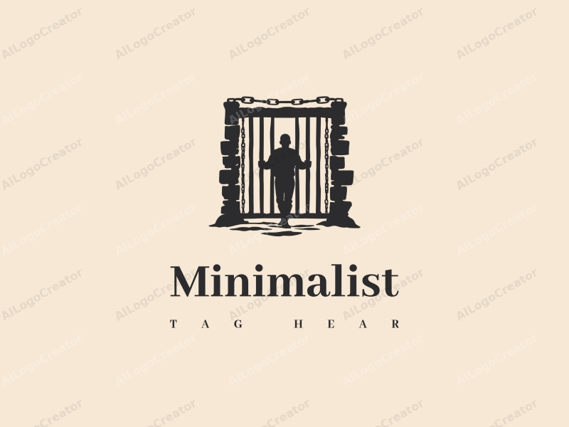 minimalist design features simple outlines of prison walls and chains, a stylized silhouette of a prisoner, combined with a clean background.